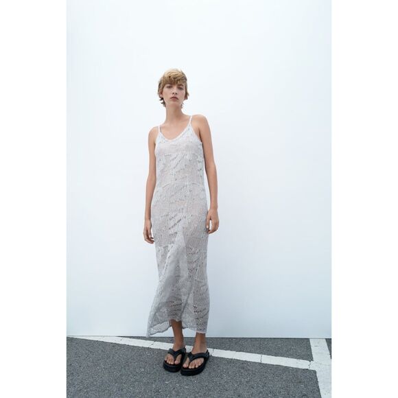 ZARA METALLIC THREAD KNIT SLIP DRESS - Picture 3 of 10